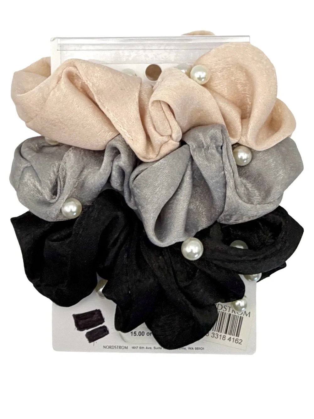 Nordstrom BP Pearl Embellished Satin Jacquard Scrunchie Set Of 3